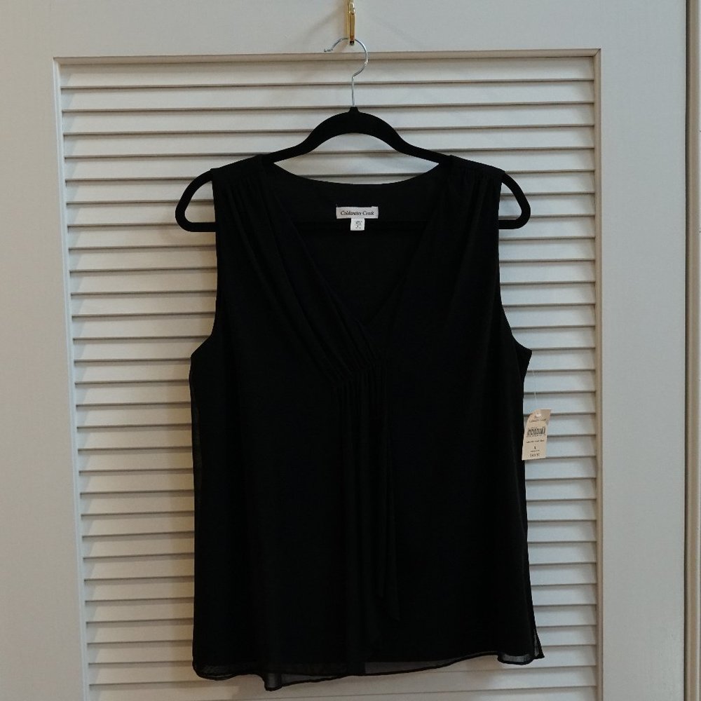 Coldwater Creek sleeveless tank with cascade - black L